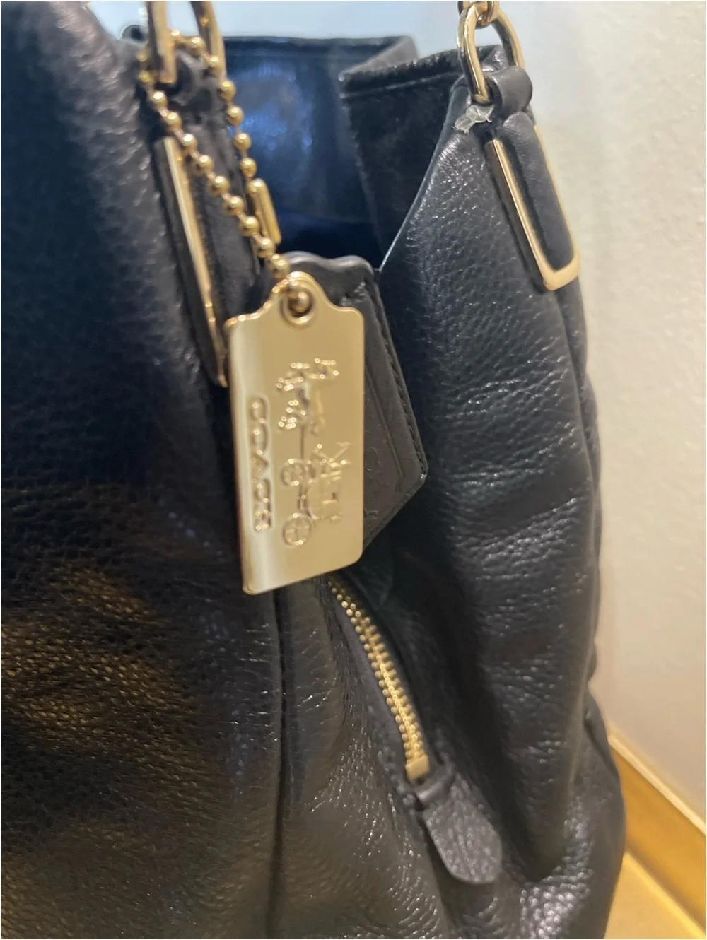Coach Pebbled Leather Black Shoulder Bag